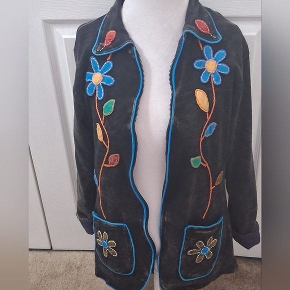 Embroidered Dark Grey Jacket With Embroideredl Floral Design - Picture 8 of 11